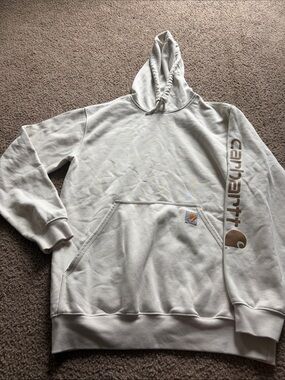 B29 Carhartt Men’s Md  Cream Crewneck Hoodie with Sleeve Logo